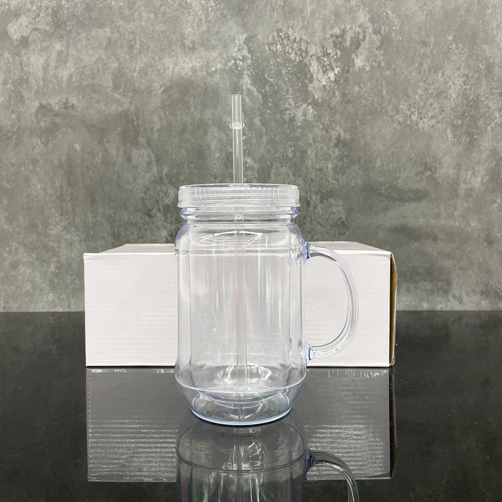 25 Pack USA Warehouse Snow Globe 20oz Plastic Mason Jars with Handles (Pre-drilled Hole and Plug)