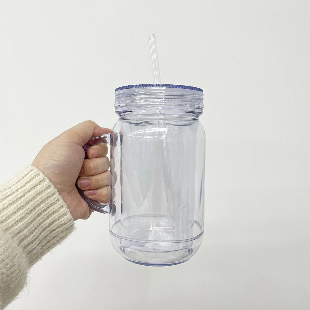 25 Pack USA Warehouse Snow Globe 20oz Plastic Mason Jars with Handles (Pre-drilled Hole and Plug)