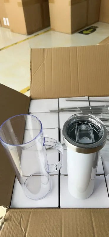25 Pack China Warehouse Customized Stainless Steel Pre Drilled Hole 20oz Snow Globe Storyboard Sublimation Tumblers with Handle