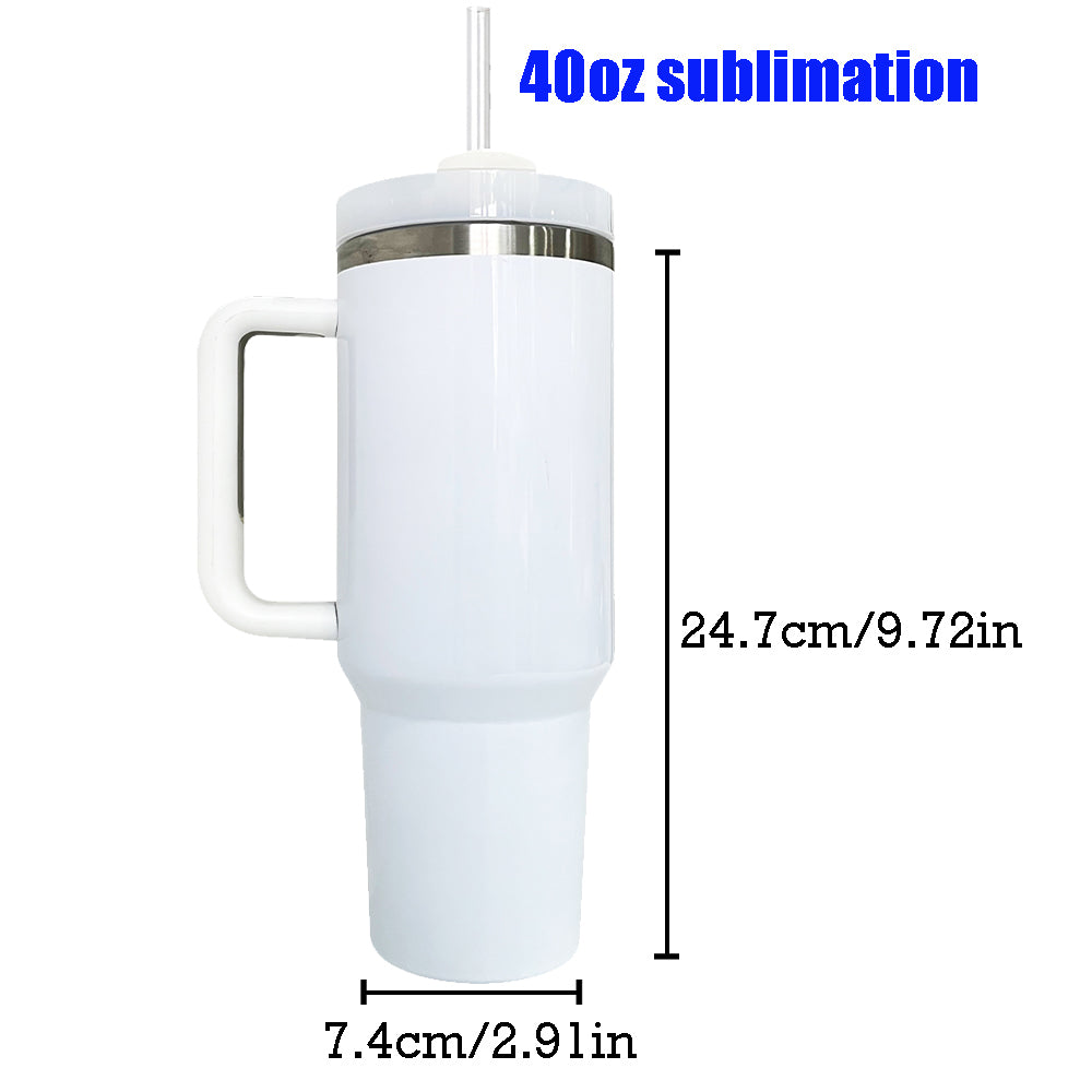 H2.0 40oz Blank Sublimation White Color Travel Tumblers With Handle-USCC
