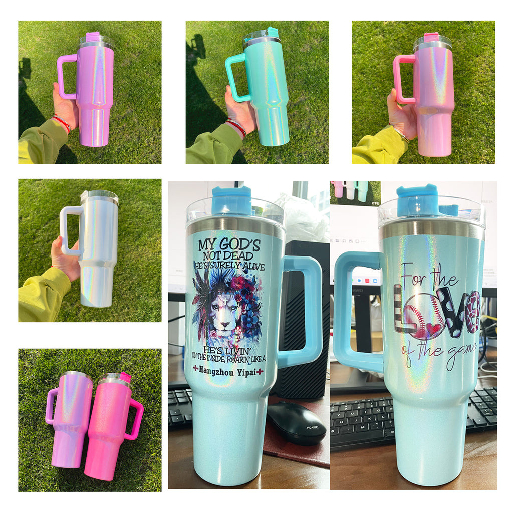 25 Pack China Warehouse 40oz shimmer sublimation Stanley shaped blank Sublimation travel tumblers-CNDM