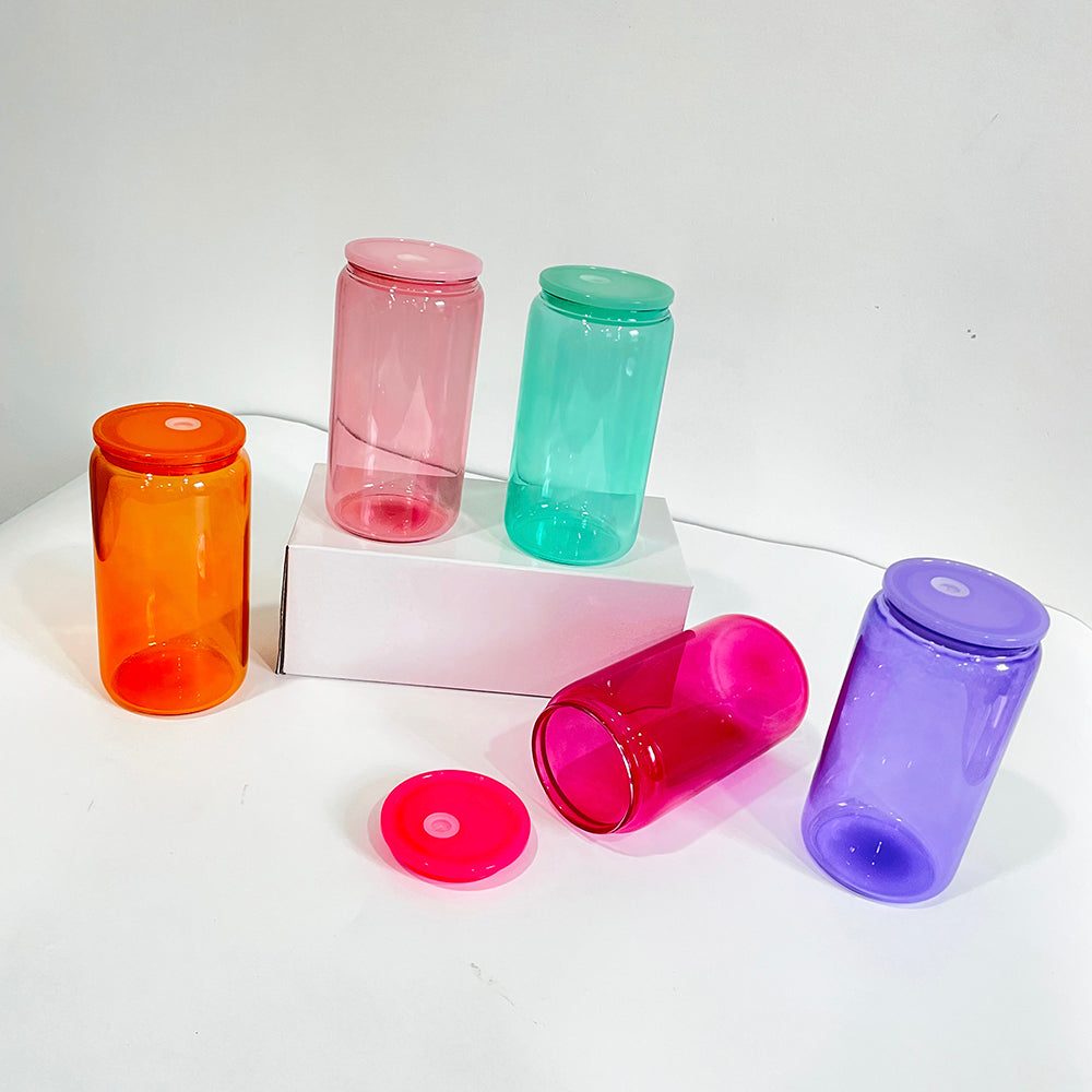 25 Pack 50 Pack USA Warehouse 16oz jelly sublimation glass cans in sweet candy colors for uv dtf wraps