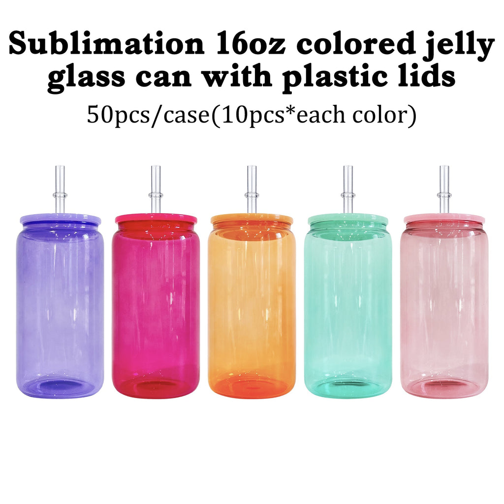 25 Pack 50 Pack USA Warehouse 16oz jelly sublimation glass cans in sweet candy colors for uv dtf wraps