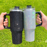 1PC sample USA Warehouse 8 Colors 40oz Bling Rhinestones LuxuriousTumblers With Lid and Straw Insulated Stainless Steel Double Wall Water Cup Travel Mug Water Bottle Tumblr For Women