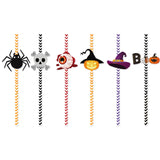 6pcs set 144 pack China Warehouse 144 Pcs Halloween Paper Straws skull Spider Eyeball Pumpkin Pattern South Striped halloween Party Straws for Juices Milkshakes Coffee-CNDM