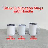 50 Pack China Warehouse 10oz 12oz 16oz Sublimation Blanks White Color Coffee Mug With Handle Sold By Case