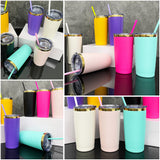 25 Pack China Warehouse Powder coated 20oz rainbow plated car coffee tumblers with colored straw for laser engraving--CNCC