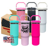 20 Pack USA Warehouse Mirror Black Plated 30oz Flip Straw Outdoor Water Bottle with Top Handle for Laser Engraving