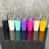 25 Pack China Warehouse Powder coated 20oz rainbow plated car coffee tumblers with colored straw for laser engraving--CNCC