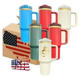 16 Pack USA warehouse Christmas green red baby blue powder coated mirror gold plated underneath 40oz H2.0 Christmas tumbler for laser engraving