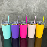 USA Warehouse powder coated 20oz rainbow plated car coffee tumblers with colored straw for laser engraving--USDM