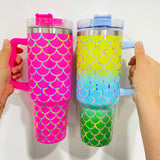 25 Pack China Warehouse 40oz holographic mermaid tumbler with handle and straw-CNCC