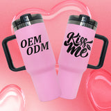 20Pack China warehouse 2025 Valentine's Day gift pink powder coated mirror black plated underneath 40oz H2.0 tumbler for laser engraving, pink black plated vacuum insulated 40oz coffee travel mugs for customized Valentine's Day gifts