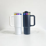 Powder coated 30oz rainbow plated tumblers with colored straw for laser engraving--USCC