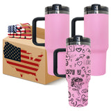 20Pack China warehouse 2025 Valentine's Day gift pink powder coated mirror black plated underneath 40oz H2.0 tumbler for laser engraving, pink black plated vacuum insulated 40oz coffee travel mugs for customized Valentine's Day gifts