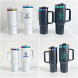 Powder coated 30oz rainbow plated tumblers with colored straw for laser engraving--USCC