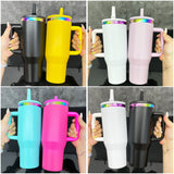 16 pack USA Warehouse flip straw leak proof powder coated rainbow plated underneath 40oz tumbler cups travel coffee mug with handle