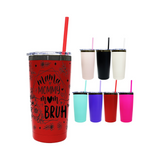 25 Pack China Warehouse Powder coated 20oz rainbow plated car coffee tumblers with colored straw for laser engraving--CNCC