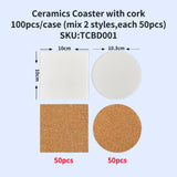 100 Pack China warehouse Wholesale Sublimation Blanks 10cm*10cm Square 10.3cm Round Table Ceramic Coaster With Cork For Drink Coffee