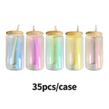 35 Pack USA Warehouse 20oz Blank Sublimation Mixed 5 Colors Iridescent Beer Glass Can With Bamboo Lid And Plastic Straw Sold By Case-USDM