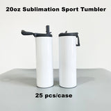 25 Pack China Warehouse 20oz Blank Sublimation White Straight Sport Lid Tumbler With Handle Sold By Case