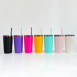 USA Warehouse powder coated 20oz rainbow plated car coffee tumblers with colored straw for laser engraving--USDM