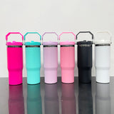 20 Pack USA Warehouse Mirror Black Plated 30oz Flip Straw Outdoor Water Bottle with Top Handle for Laser Engraving