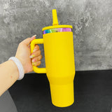 16 Pack China Warehouse flip straw leak proof powder coated rainbow plated underneath 40oz tumbler cups travel coffee mug with handle