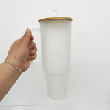 40oz frosted&clear glass mugs for sublimation USA RTS 40oz glass can with bamboo lids