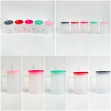 17oz blank sublimation glass mugs with colorful pp lids for uv dtf wraps-USDM