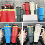 16 Pack USA warehouse Christmas green red baby blue powder coated mirror gold plated underneath 40oz H2.0 Christmas tumbler for laser engraving