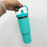 20 Pack China Warehouse Mirror Black Plated 30oz Flip Straw Outdoor Water Bottle with Top Handle for Laser Engraving