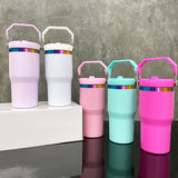 25 Pack USA Warehouse Kids 20oz Rainbow Underneath Flip Straw Tumblers Suitable for Laser Engraving Children Macaron Color 20oz Water Bottles With Portable Handle