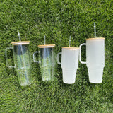 12 Pack China Warehouse 32oz 40oz frosted&clear glass mugs for sublimation 12packs glass can with bamboo lids-CNDM