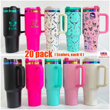 20 Pack USA Warehouse H2.0 40oz Powder Coat Mixed Color Rainbow Plated Tumblers