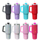 1PC sample USA Warehouse 8 Colors 40oz Bling Rhinestones LuxuriousTumblers With Lid and Straw Insulated Stainless Steel Double Wall Water Cup Travel Mug Water Bottle Tumblr For Women