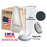 50 Pack USA Warehouse Flat Edge 20oz Seamless Stanless Steel Vacumm Insulated White Blank Sublimation Straight Tumblers With All Accessories 50pcs/case-USCC