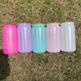 50 Pack USA warehouse 16oz Shimmer Rainbow Color Blank Sublimation Glass Can with Colorful PP Lids