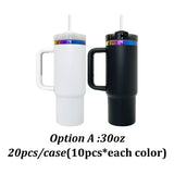 Powder coated 30oz rainbow plated tumblers with colored straw for laser engraving--USCC