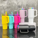 16 Pack China Warehouse flip straw leak proof powder coated rainbow plated underneath 40oz tumbler cups travel coffee mug with handle