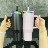 16 Pack China Warehouse flip straw leak proof powder coated rainbow plated underneath 40oz tumbler cups travel coffee mug with handle