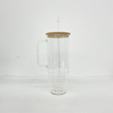 40oz frosted&clear glass mugs for sublimation USA RTS 40oz glass can with bamboo lids