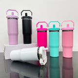 20 Pack USA Warehouse Mirror Black Plated 30oz Flip Straw Outdoor Water Bottle with Top Handle for Laser Engraving