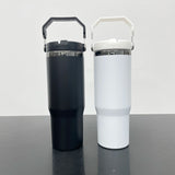 20 Pack USA Warehouse Mirror Black Plated 30oz Flip Straw Outdoor Water Bottle with Top Handle for Laser Engraving