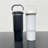 20 Pack China Warehouse Mirror Black Plated 30oz Flip Straw Outdoor Water Bottle with Top Handle for Laser Engraving