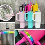 16 pack USA Warehouse flip straw leak proof powder coated rainbow plated underneath 40oz tumbler cups travel coffee mug with handle