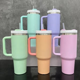 1PC Sample USA Warehouse 40oz Blank Sublimation 5 Colors Matt Macaron Color Tumblers With Handle and Straw Lido