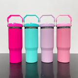20 Pack USA Warehouse Mirror Black Plated 30oz Flip Straw Outdoor Water Bottle with Top Handle for Laser Engraving