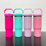 20 Pack China Warehouse Mirror Black Plated 30oz Flip Straw Outdoor Water Bottle with Top Handle for Laser Engraving