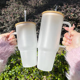 12 Pack China Warehouse 32oz 40oz frosted&clear glass mugs for sublimation 12packs glass can with bamboo lids-CNDM